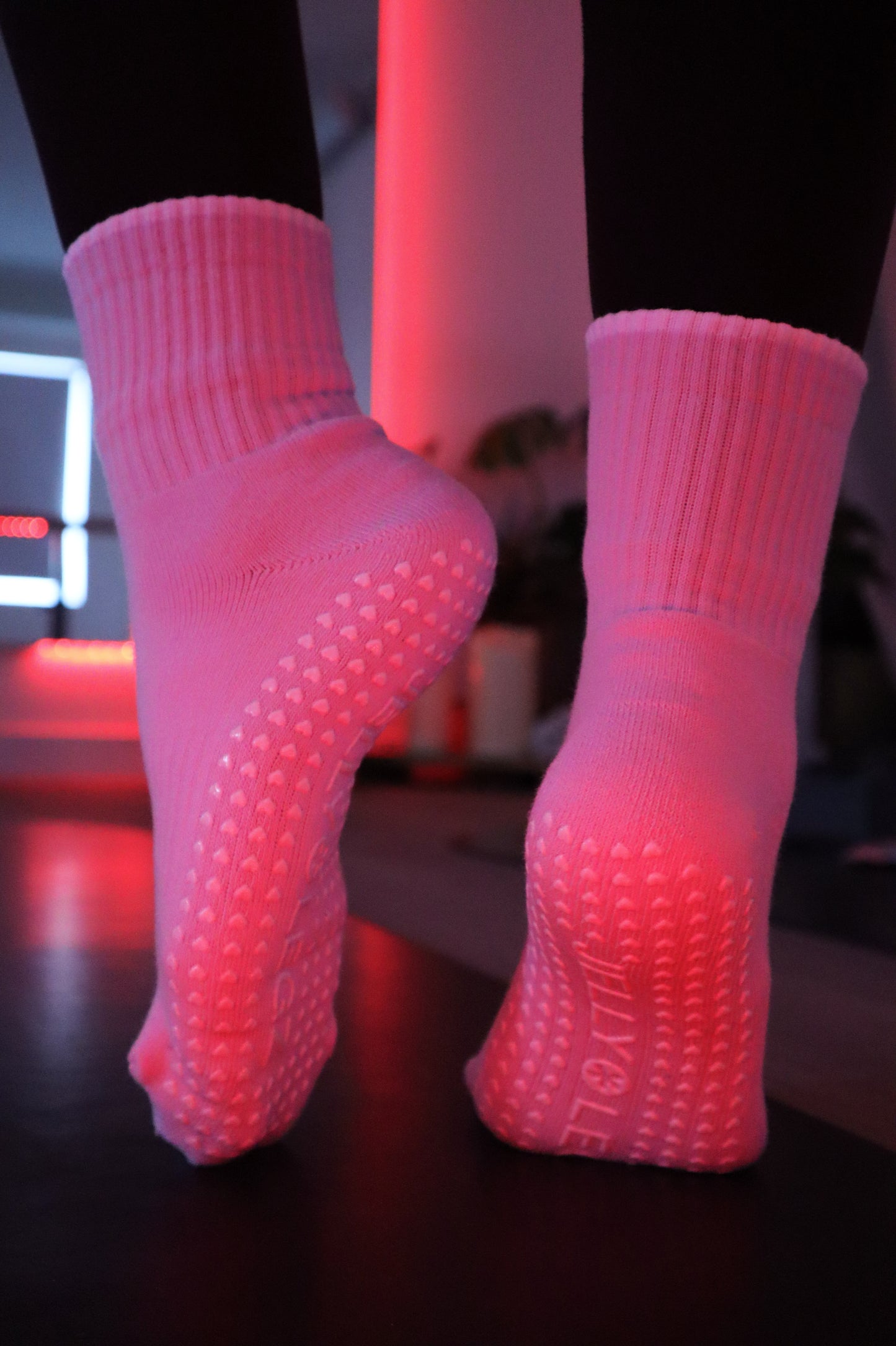 Aura Pink Pilates & Barre Midi Grip Socks | Heart & Soul Collection