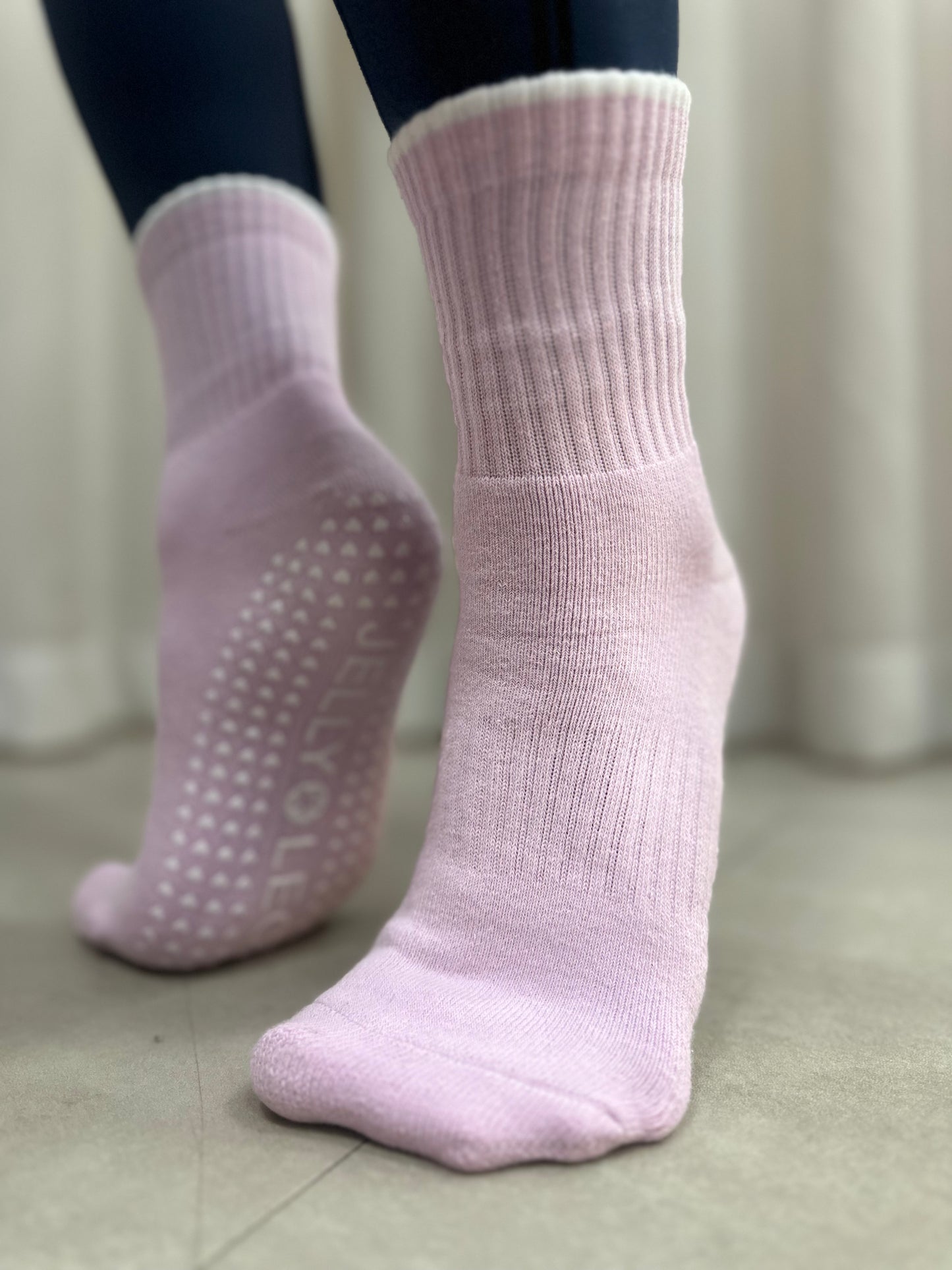 Rose Quartz Pink Pilates Crew Grip Socks