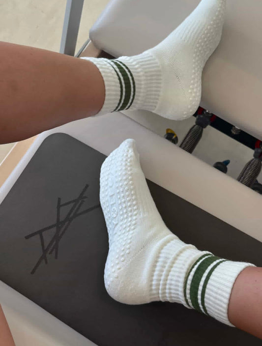 Wildwood Cream & Green 3 Stripe Grip Pilates Socks (MOVE WITH THE MOOD COLLECTION)