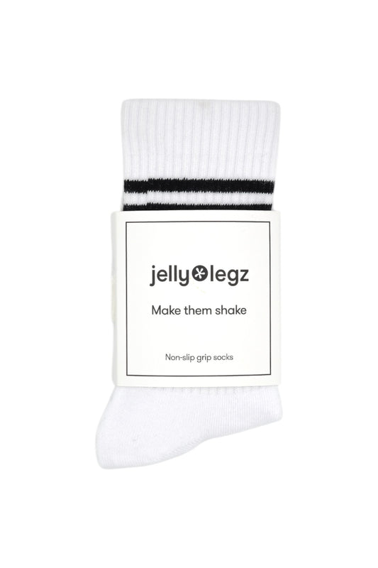 White & Midnight Blue Stripe Pilates Crew Grip Socks (limited Winter Edition)