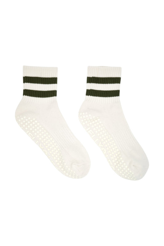 Olive Green with Cream Pilates Grip Socks (MOVE WITH THE MOOD COLLECTION)