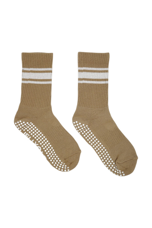 Children's Light Beige Crewe Pilates Grip Socks (Kids Pastel Collection)