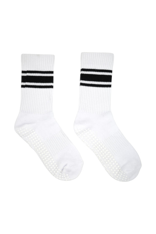 Children's White & Black Crewe Pilates Grip Socks (Kids Pastel Collection)