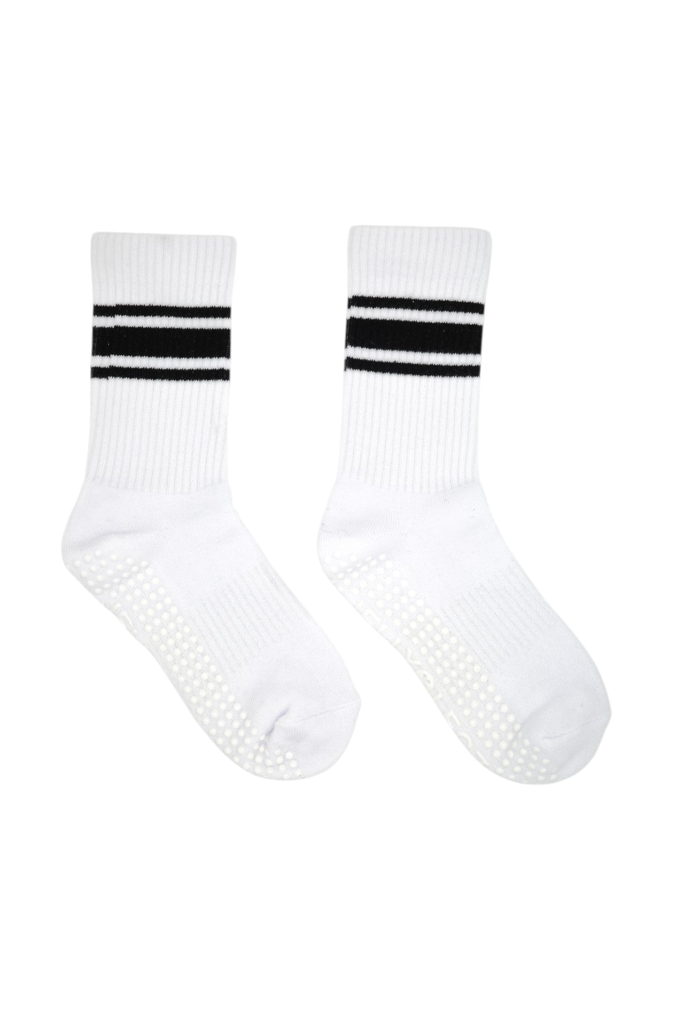 White & Midnight Blue Stripe Pilates Crew Grip Socks (limited Winter Edition)