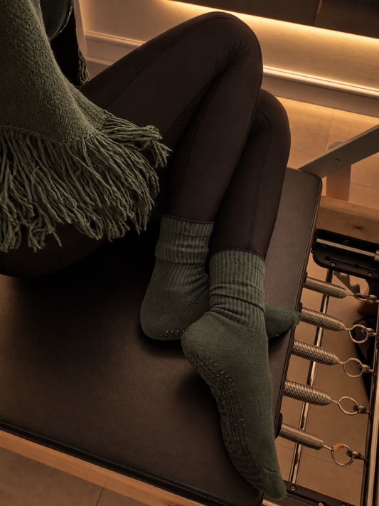 forest green pilates socks with luxury grip
