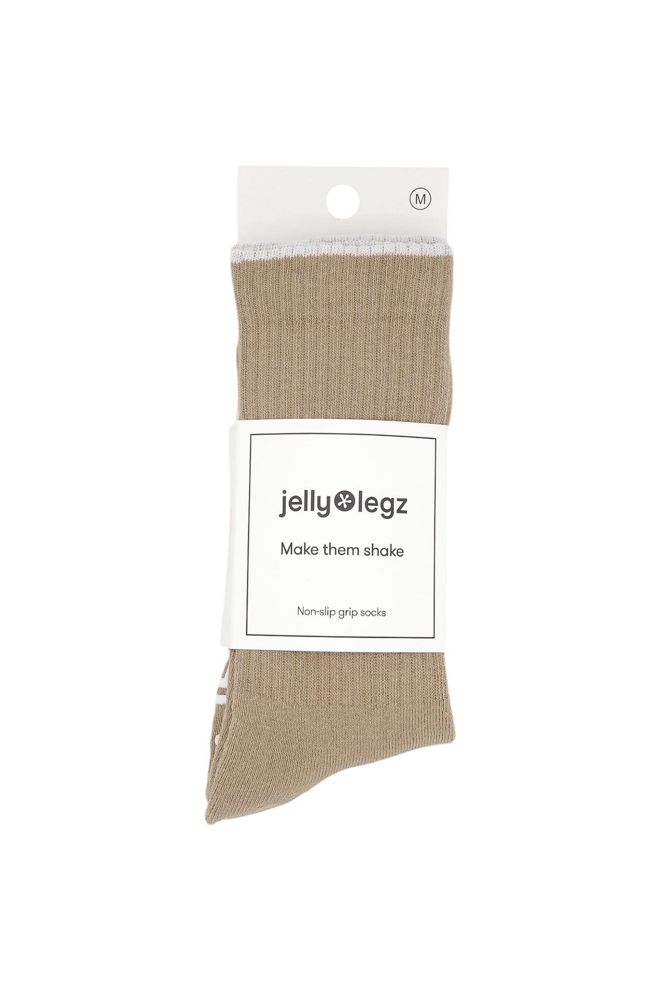 beige pilates socks with white rim