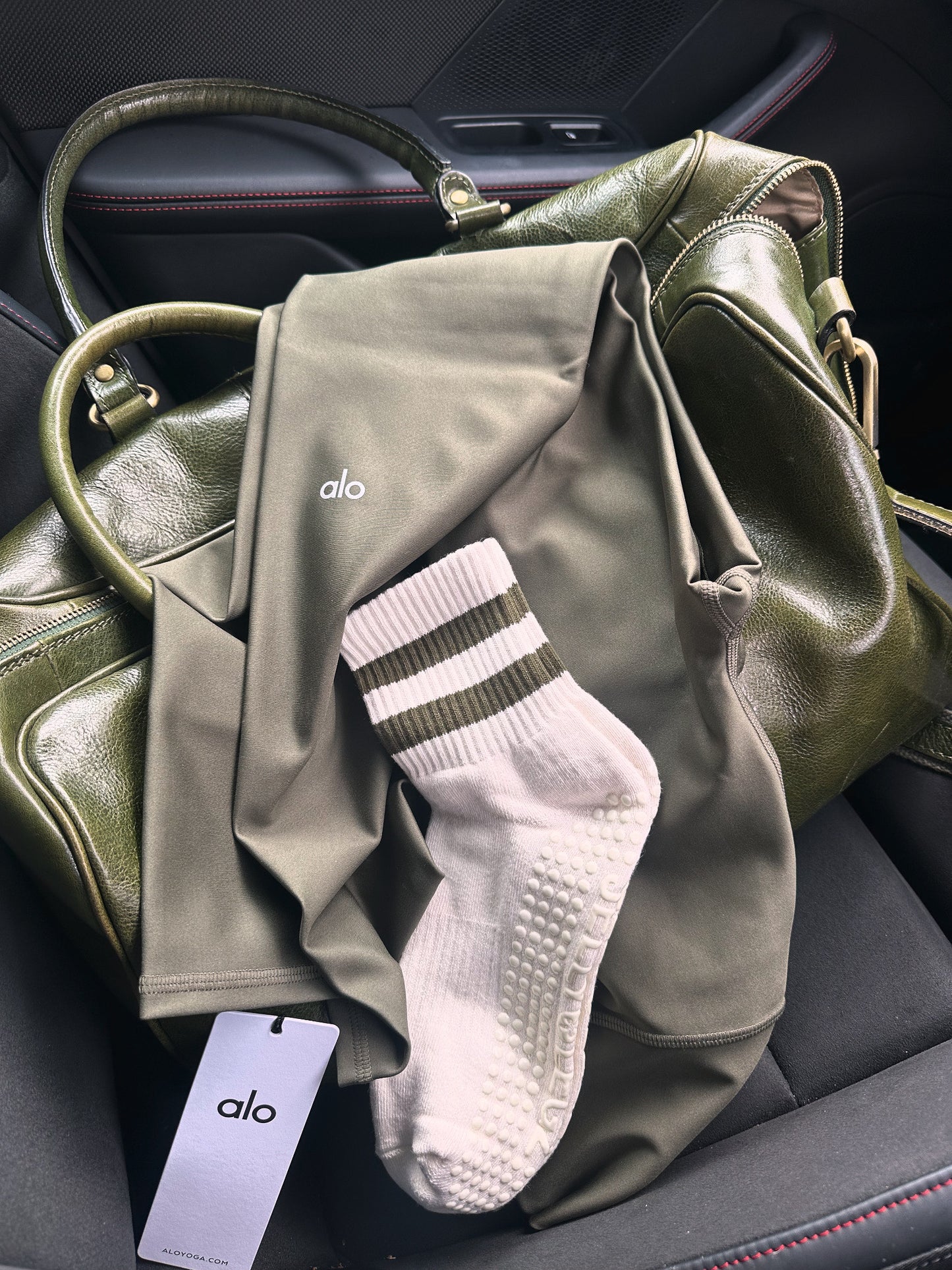 Olive Green with Cream Pilates Mini Grip Socks (MOVE WITH THE MOOD COLLECTION)
