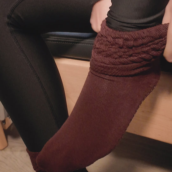 Brown slouch pilates grip socks by jellylegz