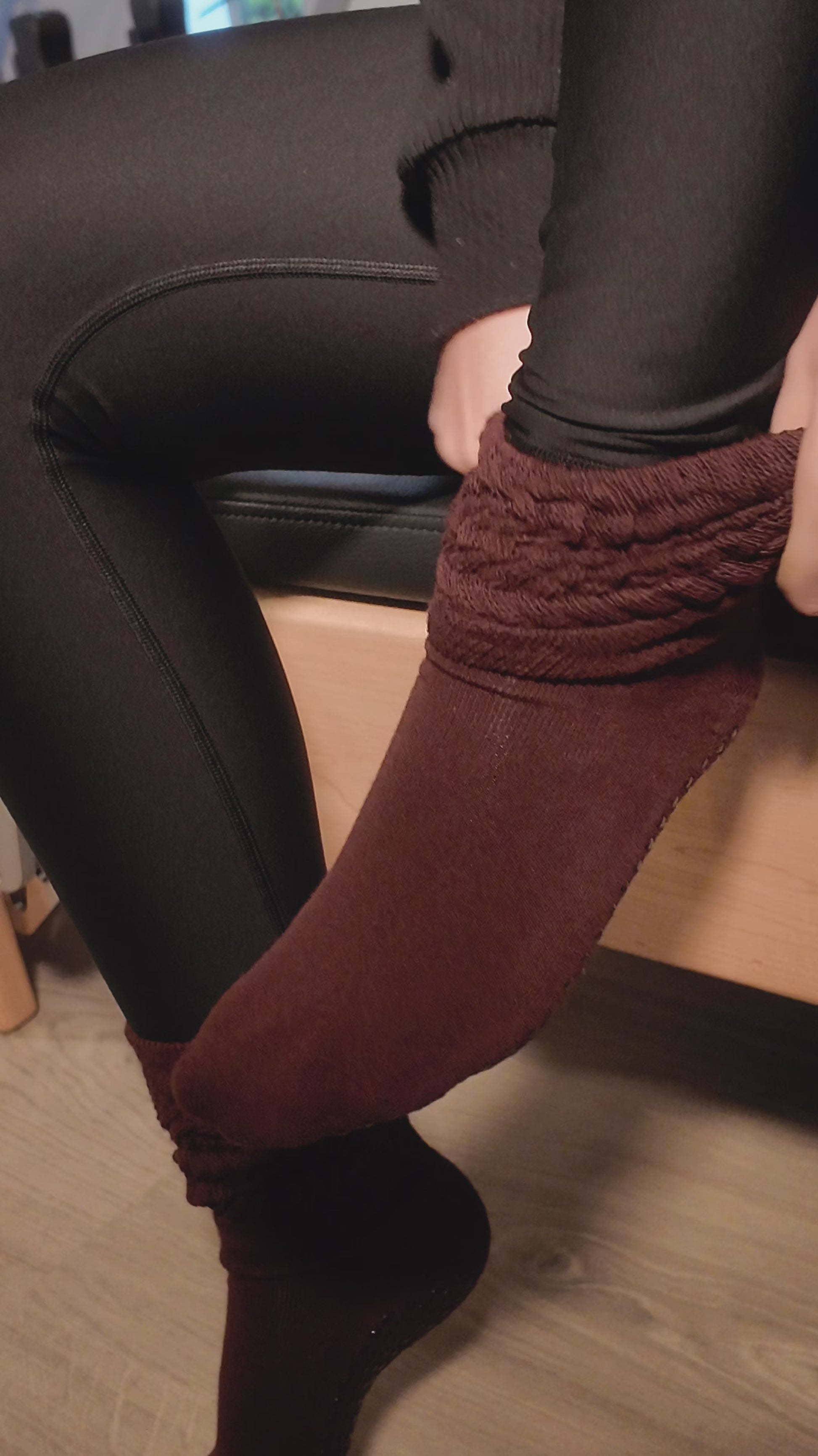 Brown slouch pilates grip socks by jellylegz
