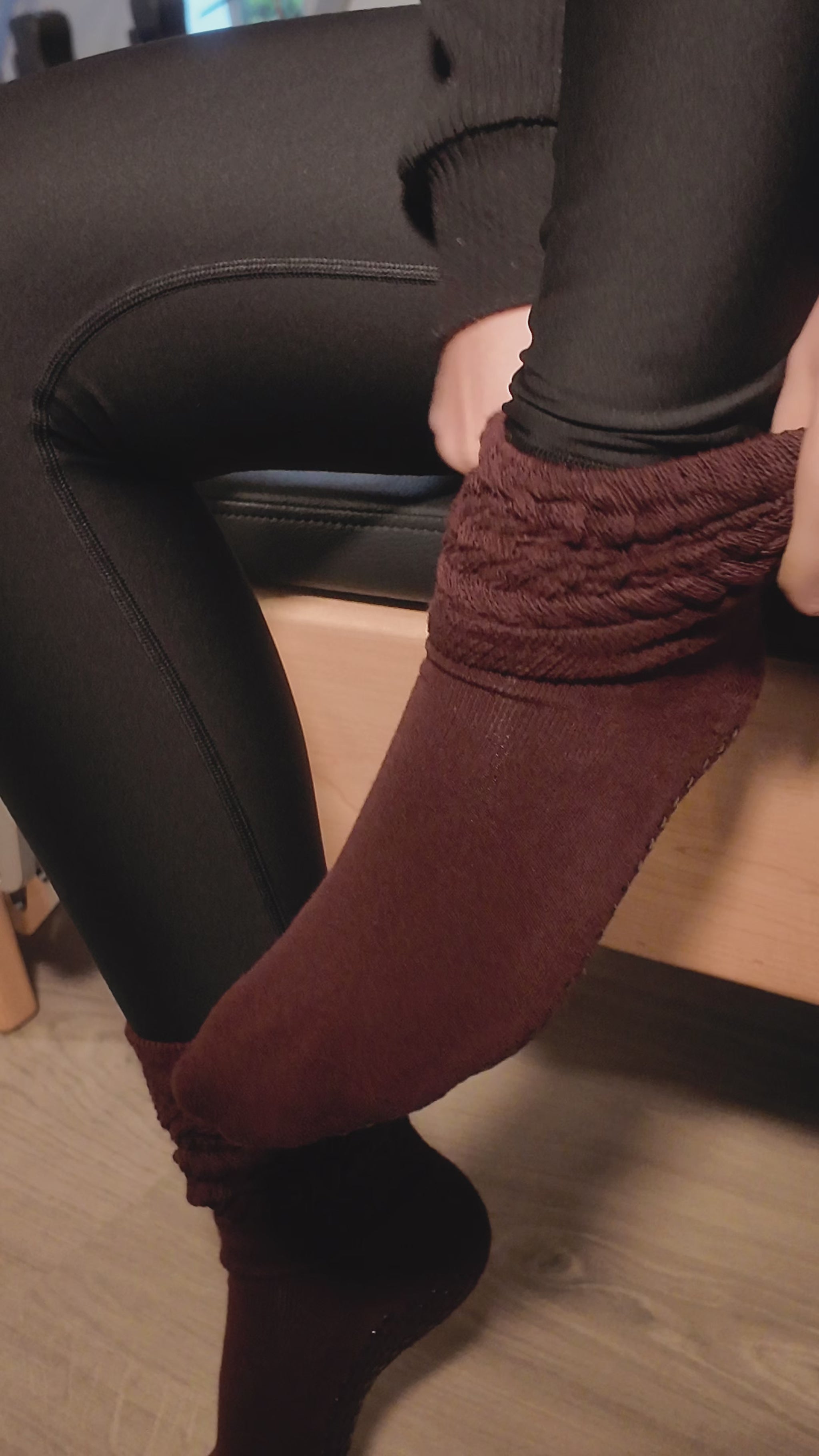 Brown slouch pilates grip socks by jellylegz